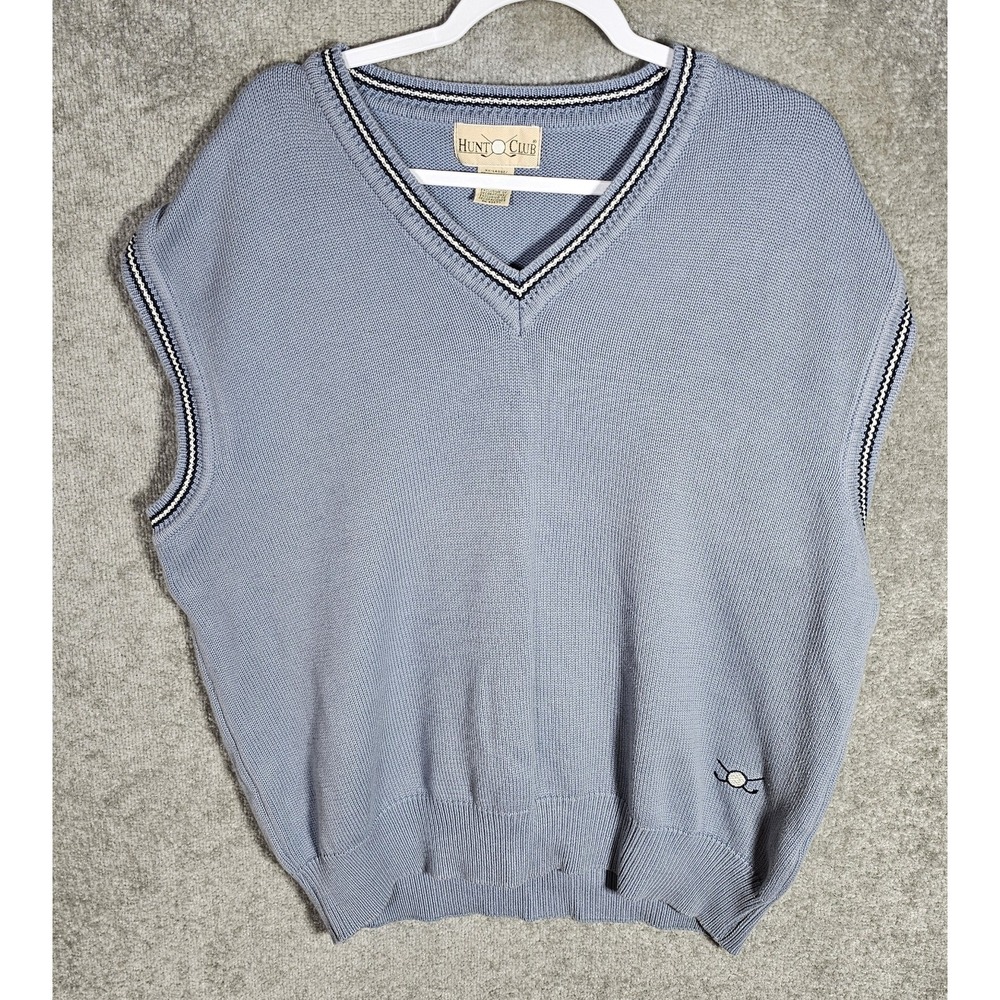 Vintage Hunt Club Sleeveless Sweater Vest Mens Size XXL Blue Knit VNeck Pullover